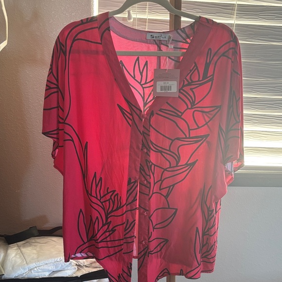 Hawaiian print blouse - red - Picture 1 of 7